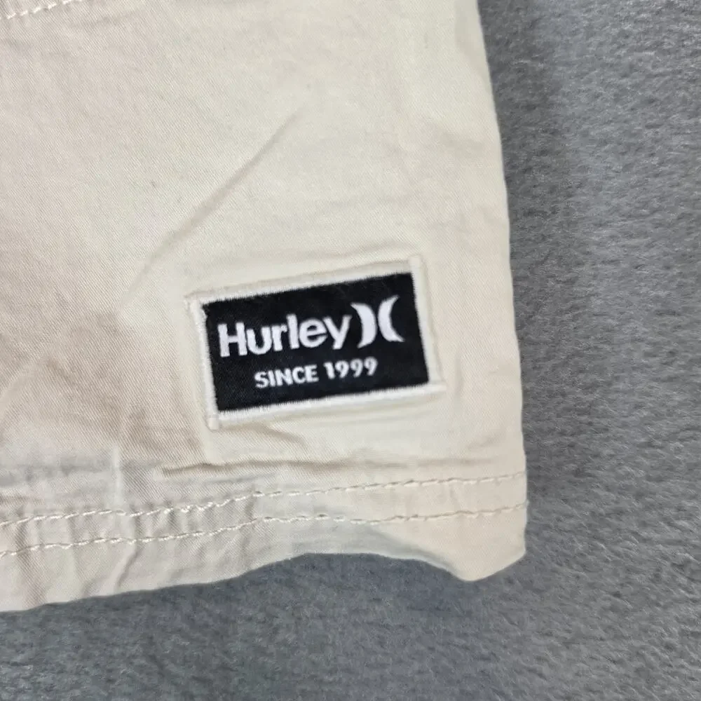 Hurley Men's Pull-On Casual Shorts XL Beige Elastic Waist Drawstring Cotton